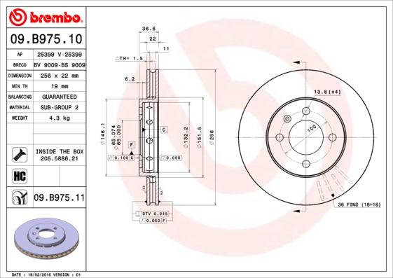 Brembo 09.B975.11 — Tarcza hamulcowa