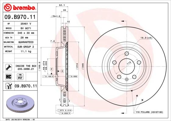 Brembo 09.B970.11 — Tarcza hamulcowa