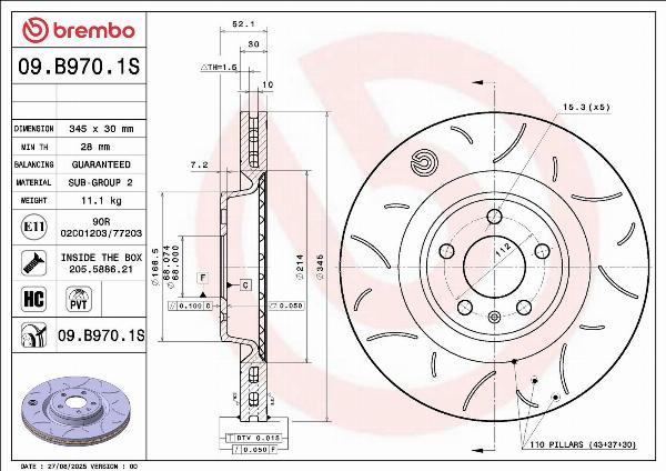 Brembo 09.B970.1S — Tarcza hamulcowa