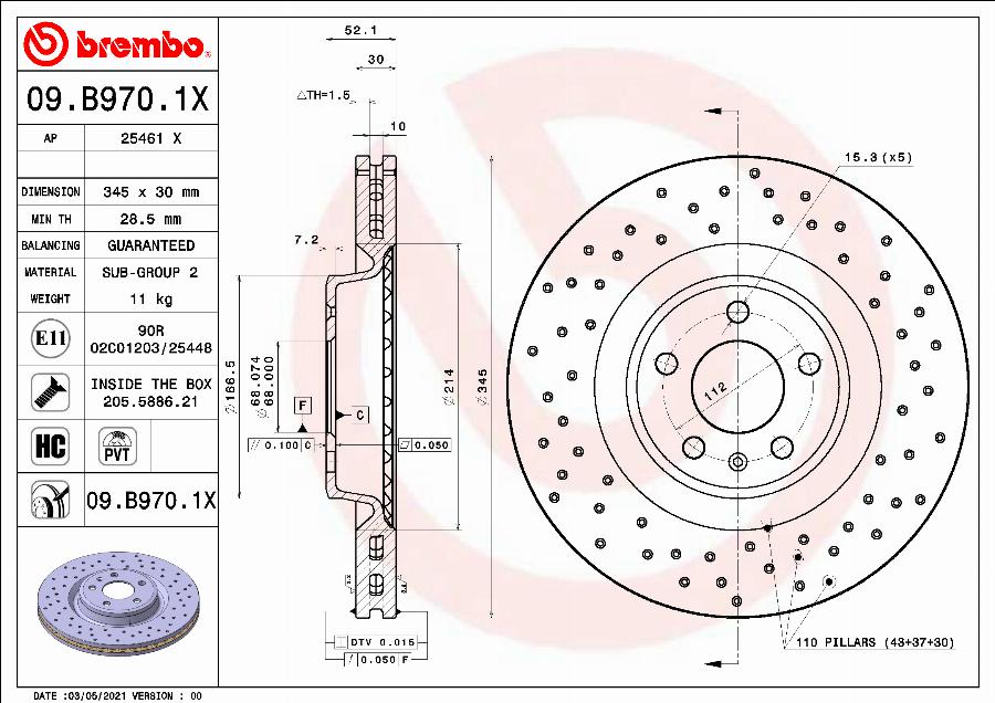 Brembo 09.B970.1X — Tarcza hamulcowa