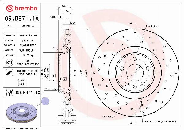 Brembo 09.B971.1X — Tarcza hamulcowa