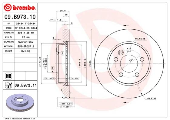 Brembo 09.B973.11 — Tarcza hamulcowa