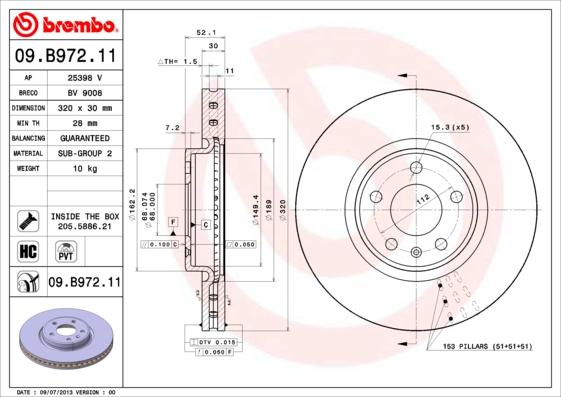 Brembo 09.B972.11 — Tarcza hamulcowa