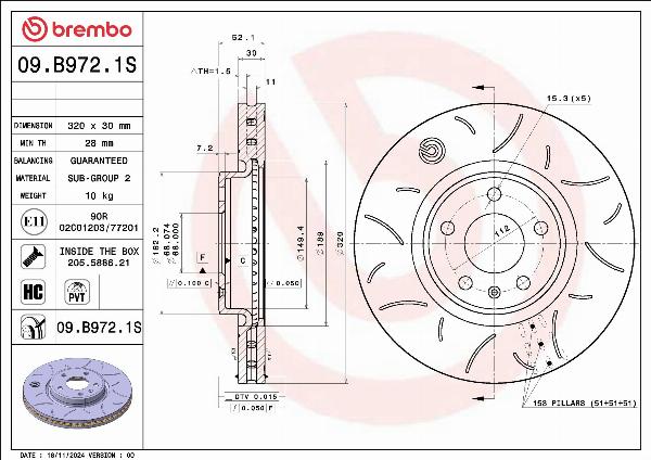 Brembo 09.B972.1S — Tarcza hamulcowa