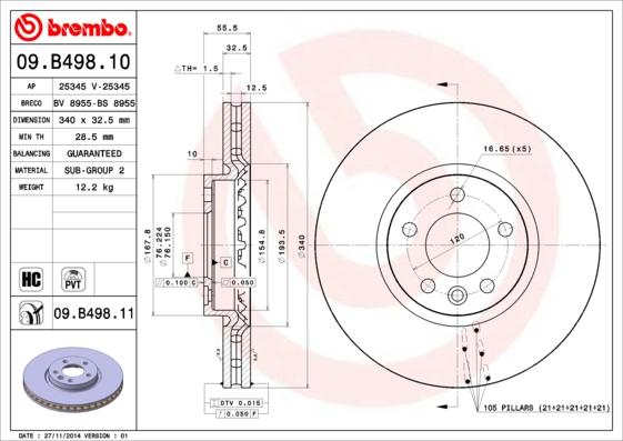Brembo 09.B498.11 — Tarcza hamulcowa