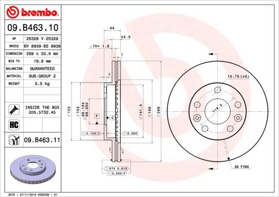 Brembo 09.B463.11 — Tarcza hamulcowa