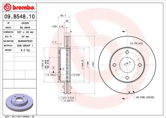 Brembo 09.B548.10 — Tarcza hamulcowa