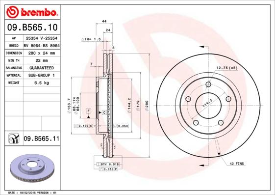 Brembo 09.B565.11 — Tarcza hamulcowa