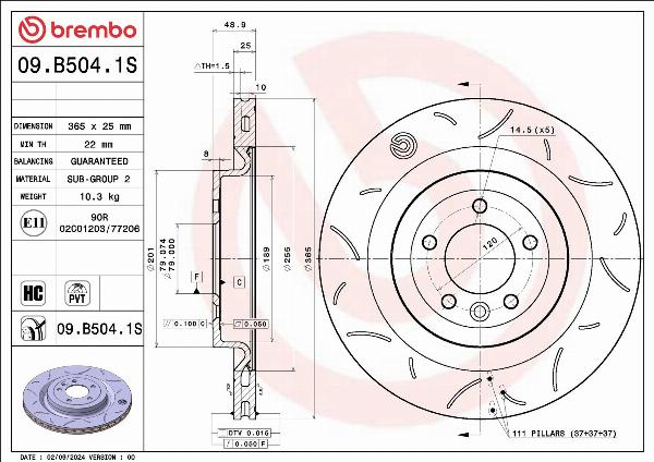 Brembo 09.B504.1S — Tarcza hamulcowa