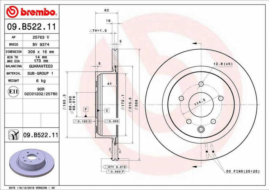 Brembo 09.B522.11 — Tarcza hamulcowa