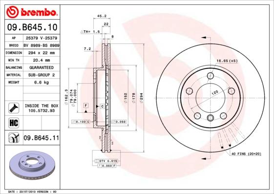 Brembo 09.B645.11 — Tarcza hamulcowa
