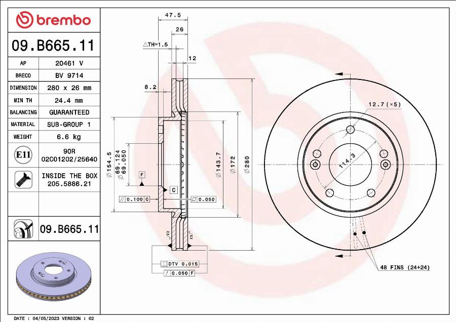 Brembo 09.B665.11 — Tarcza hamulcowa