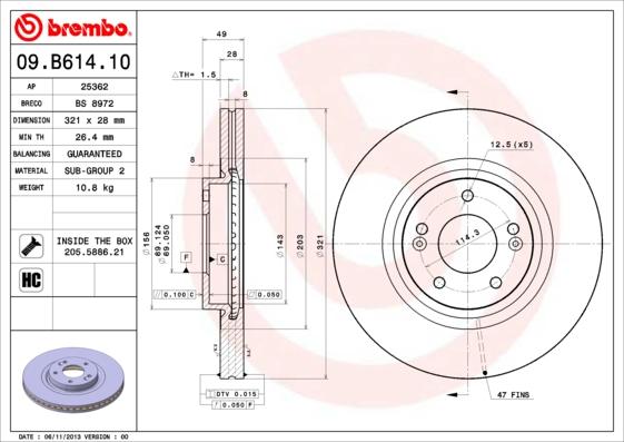 Brembo 09.B614.10 — Tarcza hamulcowa