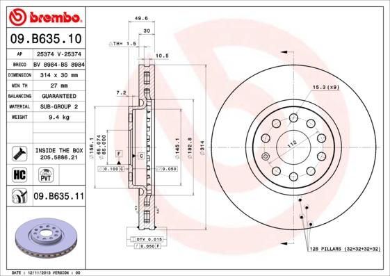 Brembo 09.B635.11 — Tarcza hamulcowa