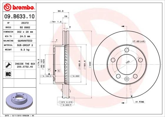 Brembo 09.B633.10 — Tarcza hamulcowa