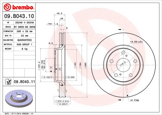 Brembo 09.B043.11 — Tarcza hamulcowa