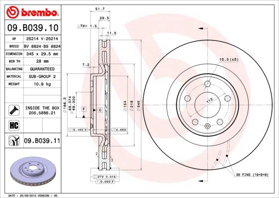 Brembo 09.B039.11 — Tarcza hamulcowa