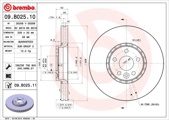 Brembo 09.B025.11 — Tarcza hamulcowa