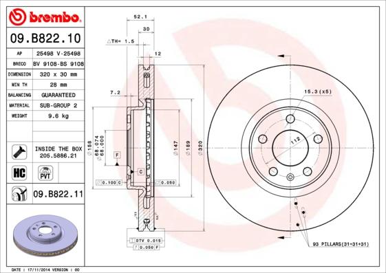 Brembo 09.B822.11 — Tarcza hamulcowa