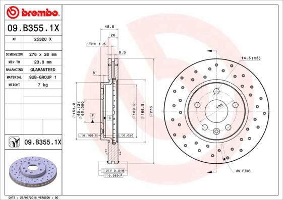 Brembo 09.B355.1X — Tarcza hamulcowa