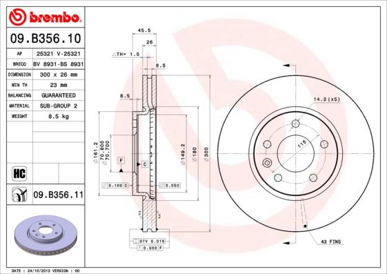 Brembo 09.B356.11 — Tarcza hamulcowa