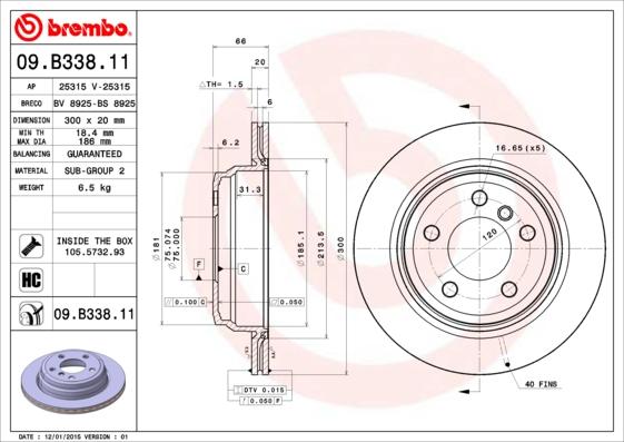 Brembo 09.B338.11 — Tarcza hamulcowa