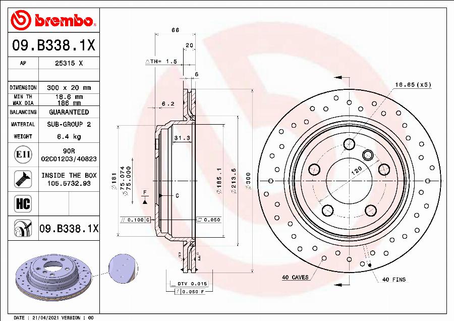 Brembo 09.B338.1X — Tarcza hamulcowa