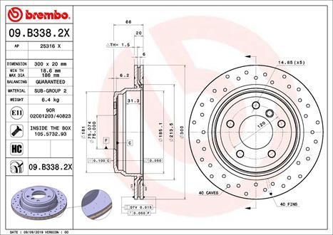 Brembo 09.B338.2X — Tarcza hamulcowa
