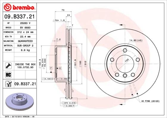 Brembo 09.B337.21 — Tarcza hamulcowa