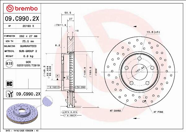 Brembo 09.C990.2X — Tarcza hamulcowa