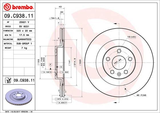 Brembo 09.C938.11 — Tarcza hamulcowa