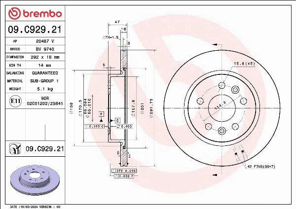 Brembo 09.C929.21 — Tarcza hamulcowa