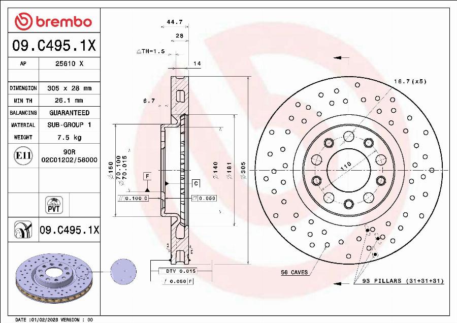 Brembo 09.C495.1X — Tarcza hamulcowa