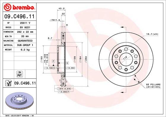 Brembo 09.C496.11 — Tarcza hamulcowa