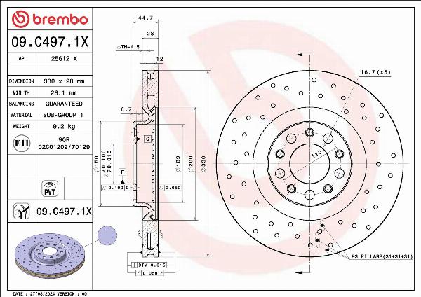 Brembo 09.C497.1X — Tarcza hamulcowa