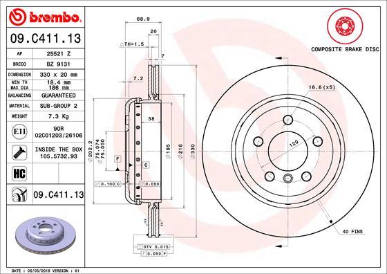 Brembo 09.C411.13 — Tarcza hamulcowa