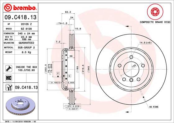 Brembo 09.C418.13 — Tarcza hamulcowa
