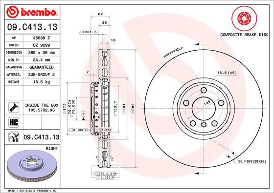 Brembo 09.C413.13 — Tarcza hamulcowa