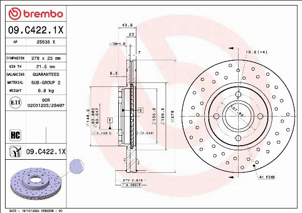 Brembo 09.C422.1X — Tarcza hamulcowa