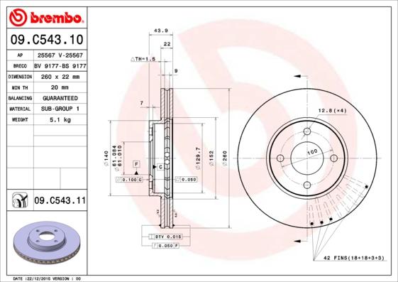 Brembo 09.C543.11 — Tarcza hamulcowa