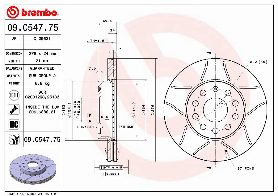 Brembo 09.C547.75 — Tarcza hamulcowa