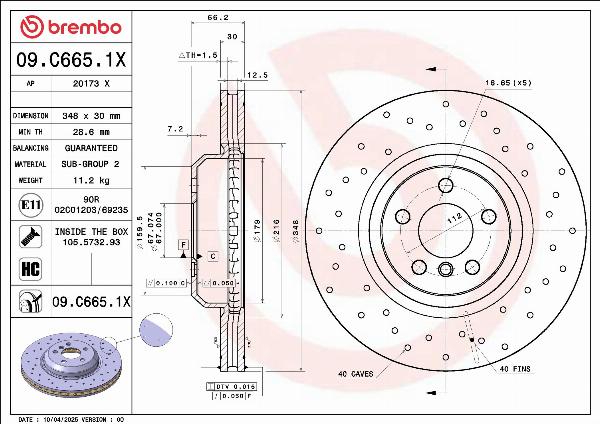 Brembo 09.C665.1X — Tarcza hamulcowa