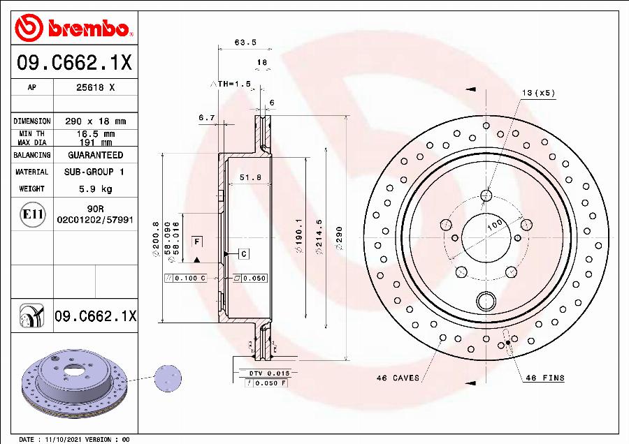 Brembo 09.C662.1X — Tarcza hamulcowa