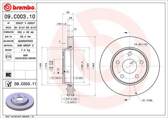 Brembo 09.C003.11 — Tarcza hamulcowa