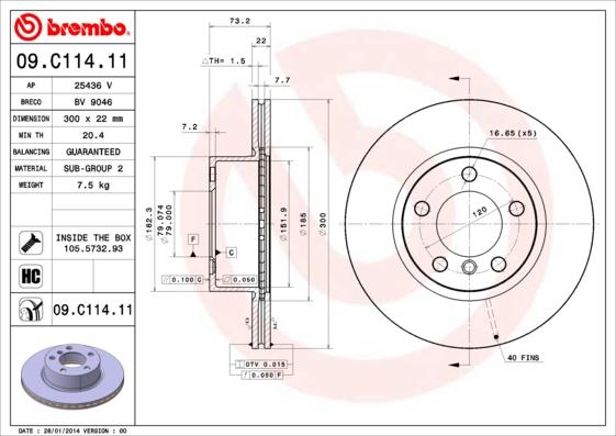 Brembo 09.C114.11 — Tarcza hamulcowa