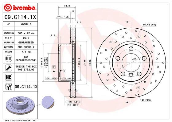 Brembo 09.C114.1X — Tarcza hamulcowa