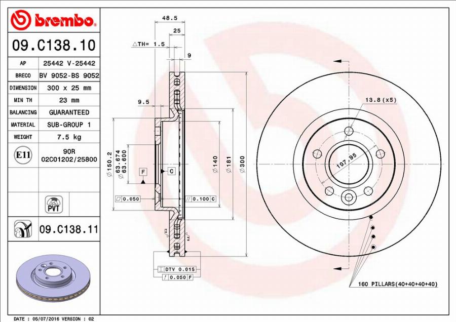 Brembo 09.C138.11 — Tarcza hamulcowa