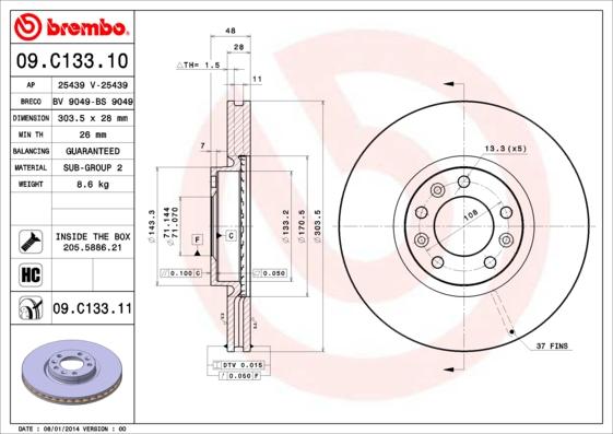 Brembo 09.C133.11 — Tarcza hamulcowa