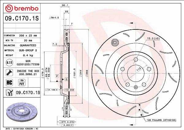 Brembo 09.C170.1S — Tarcza hamulcowa