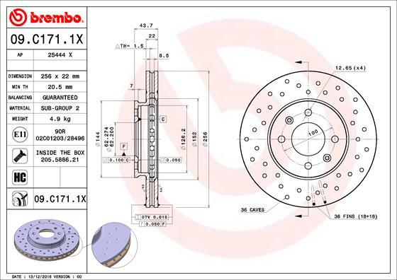 Brembo 09.C171.1X — Tarcza hamulcowa